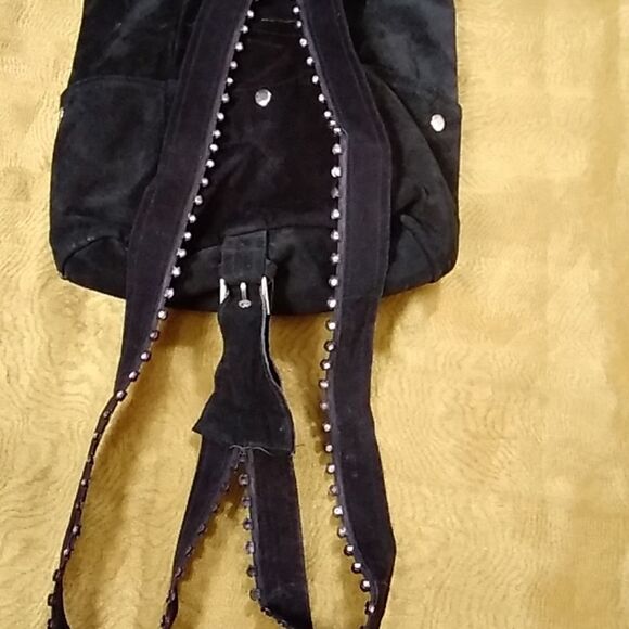 Backpack Handmade Women's Suede Black Backpack - Picture 3 of 15